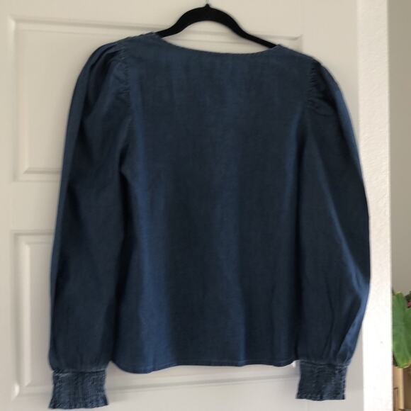 JDY evelyn long sleeve woven smock top in medium blue denim - US 2 - Picture 11 of 11